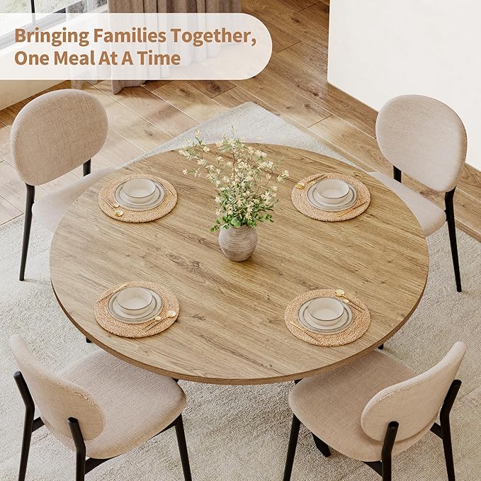 42 Inch Round Dining Table for 2–4, Farmhouse Round Kitchen Table with Storag...