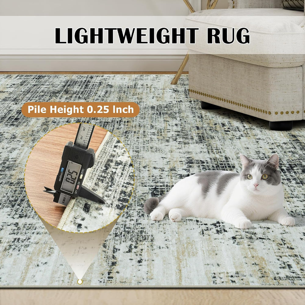 6x9 Washable Area Rug for Living Room Bedroom: Non-Slip Modern Black Gray