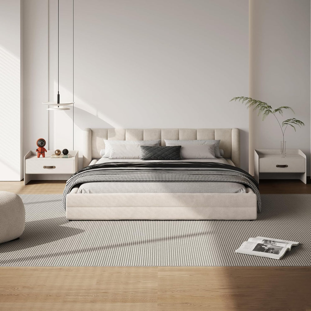 Queen Size Cloud Bed Frame with Soft Channel-Tufted Headboard