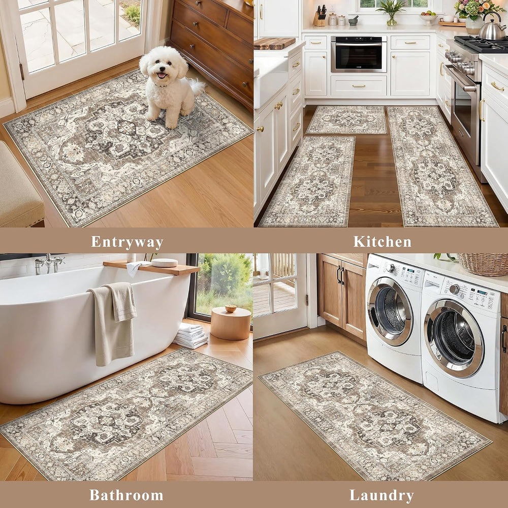 Washable Kitchen Rug Sets of 3: Boho Non-Slip Kitchen Mats for Tile/Hardwood ...