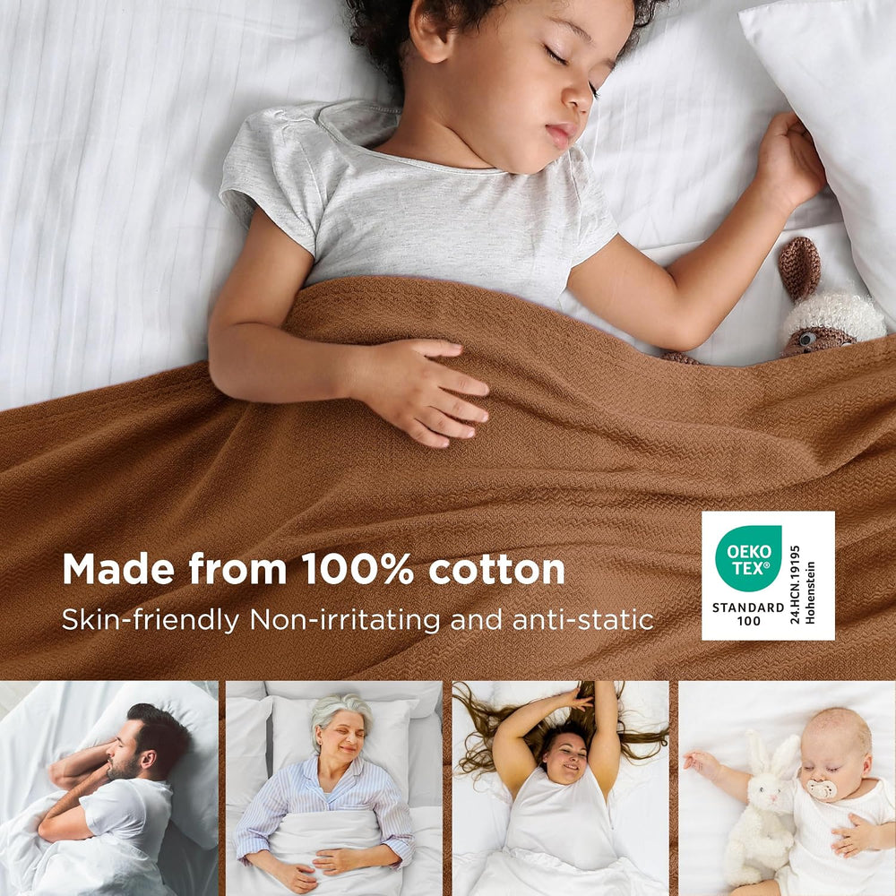 Bedsure 100% Cotton Blanket, Herringbone Weave, Queen Size, Burnt Orange