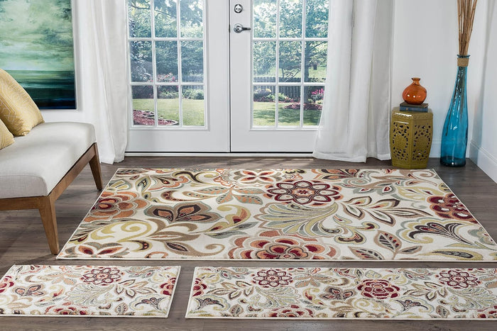 Dilek Transitional Floral Ivory 3-Piece Area Rug Set, 3-Piece Set
