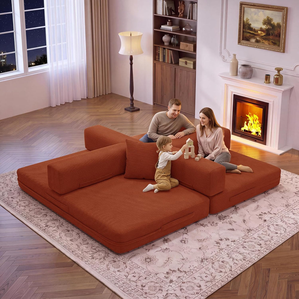 BSHOMGI Convertible Sofa Bed, 2 Seater Corduroy Futon Floor Bed Foldable Slee...