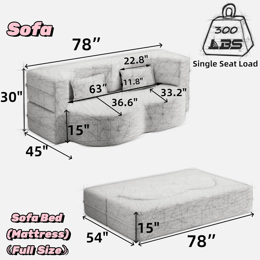 78" Convertible Boneless Futon Sofa Bed, Sleeper Sofa for Living Room