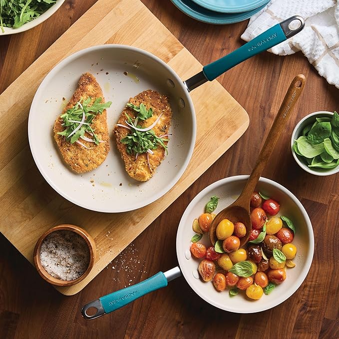 Rachael Ray Cucina Ceramic Nonstick Frying Pans/Skillet Set, Dishwasher Safe