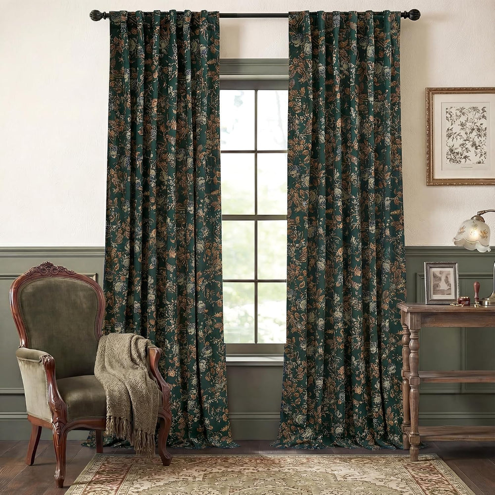 StangH Retro Green Floral Velvet Curtains for Bedroom, W52 x L96, 2 Panels