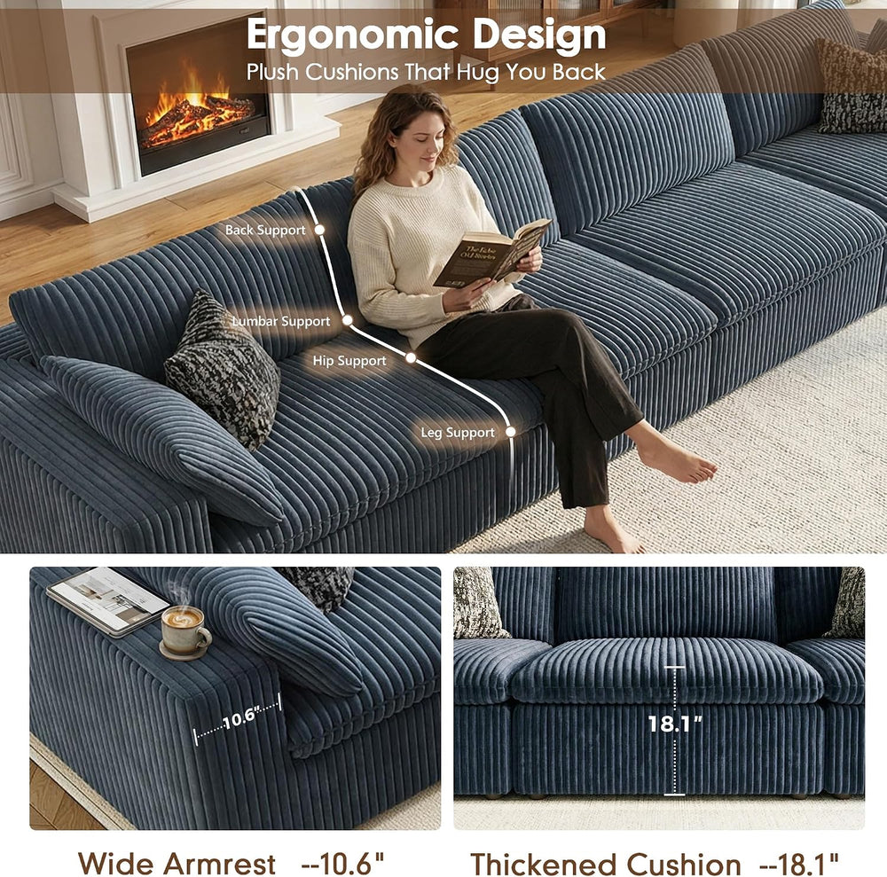 118" Cloud Couch Oversized Modular Sectional Sofa, Boneless L-Shaped 5 S...