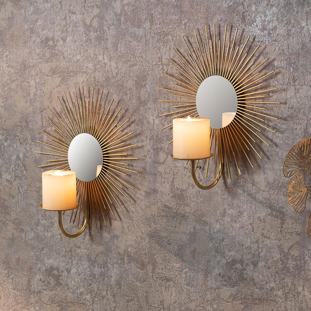 AIM & GGKK Wall Candle Sconce Holder,Set of 2 Mirror Wall Mounted Metal C...