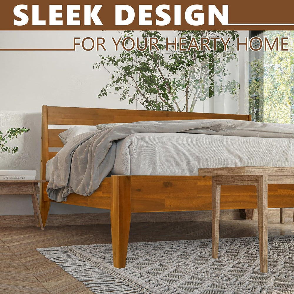 Emery Acacia Solid Wood King Platform Bed, Mid-Century, Caramel