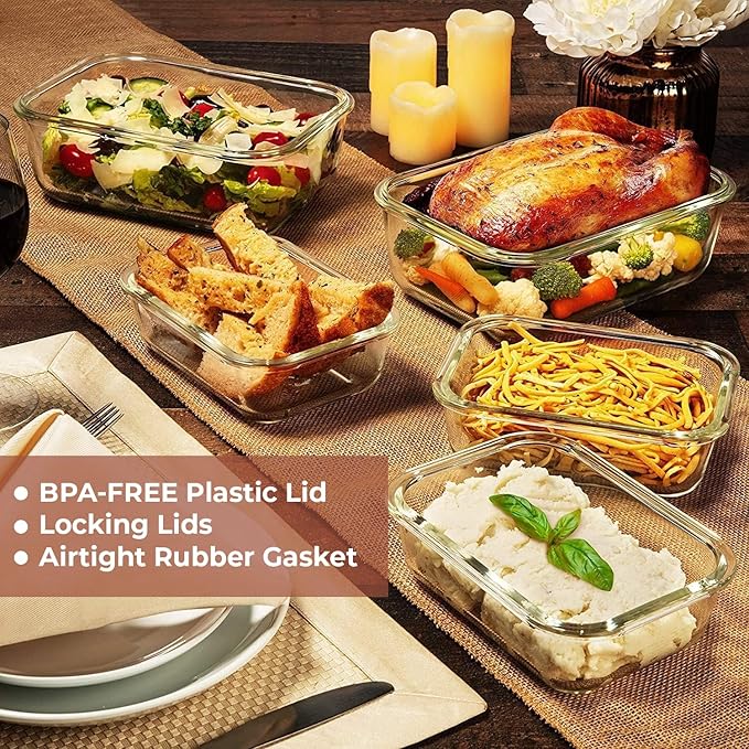 Razab 4 PC 1860ml / 63 Oz / 8 Cups Large Glass Food Storage Containers