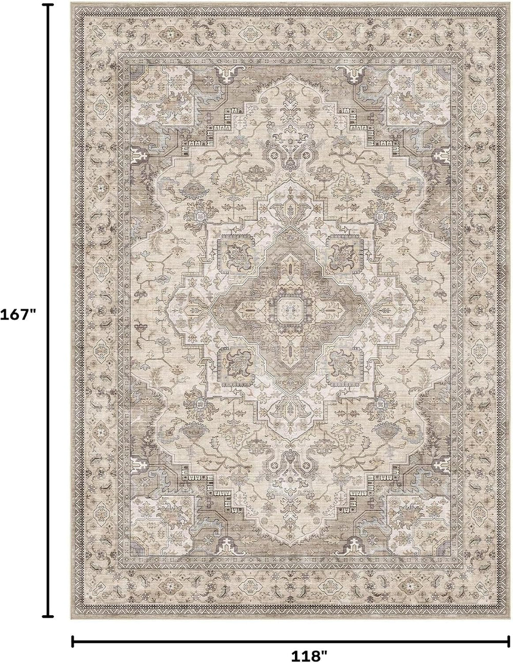EIEIHOUSE 10x14 Area Rug Washable Vintage Rugs for Living Room Brown/Multi