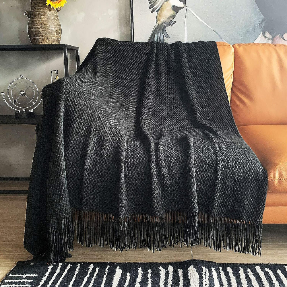 LOMAO Knitted Throw Blanket with Tassels Bubble Textured Lightweight Throws f...