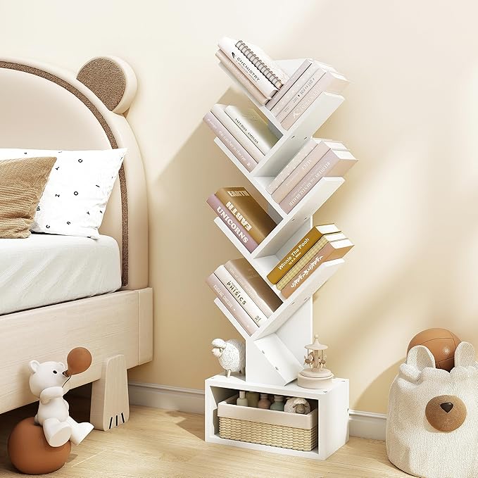 Hoctieon 6 Tier Tree Bookshelf, Tall Bookcase with Drawer, Freestanding Book ...