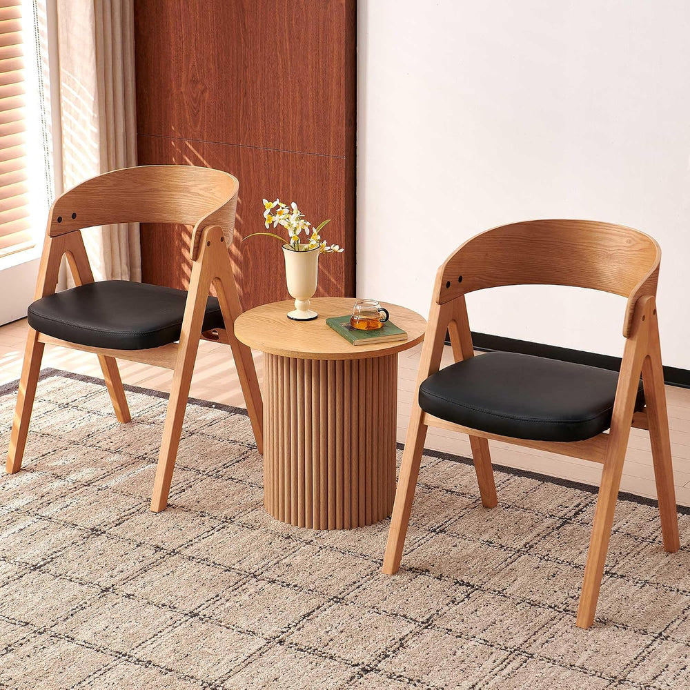 Homedot Small Round Accent Side Table with Wood Strip Base for Living Room, 1...