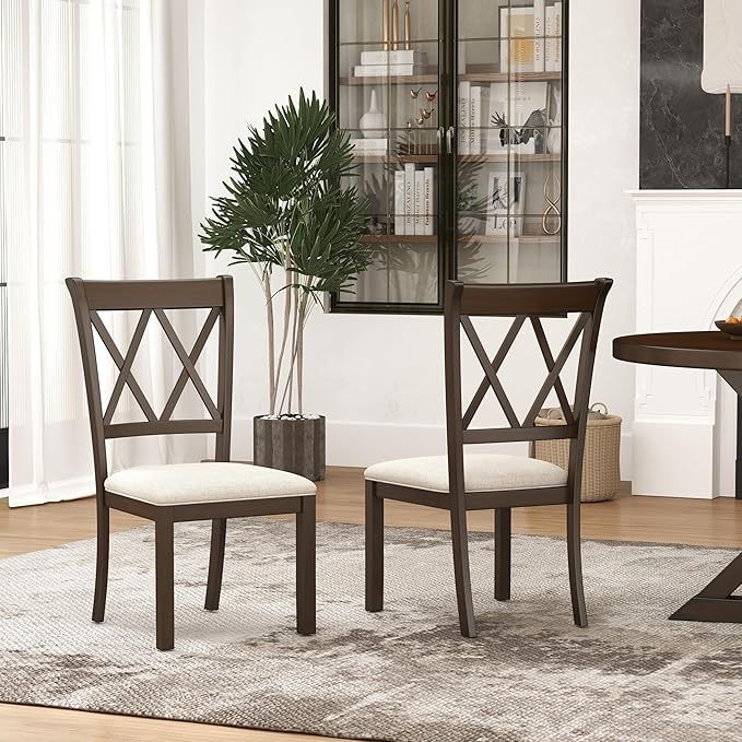 Roundhill Furniture Windvale Fabric Upholstered Dining Chair, Set of 2, Espresso