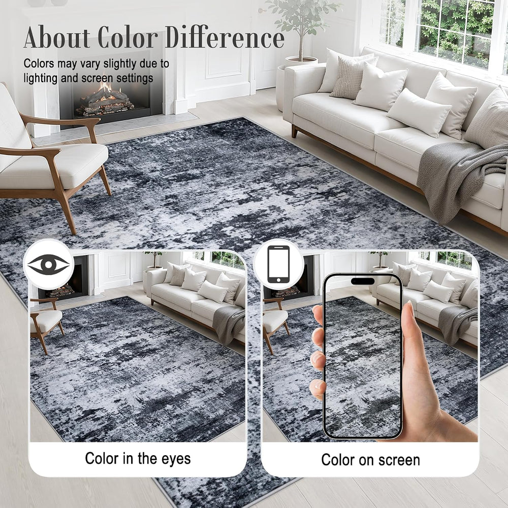 8x10 Area Rug Living Room: Modern Washable Indoor Carpet Black