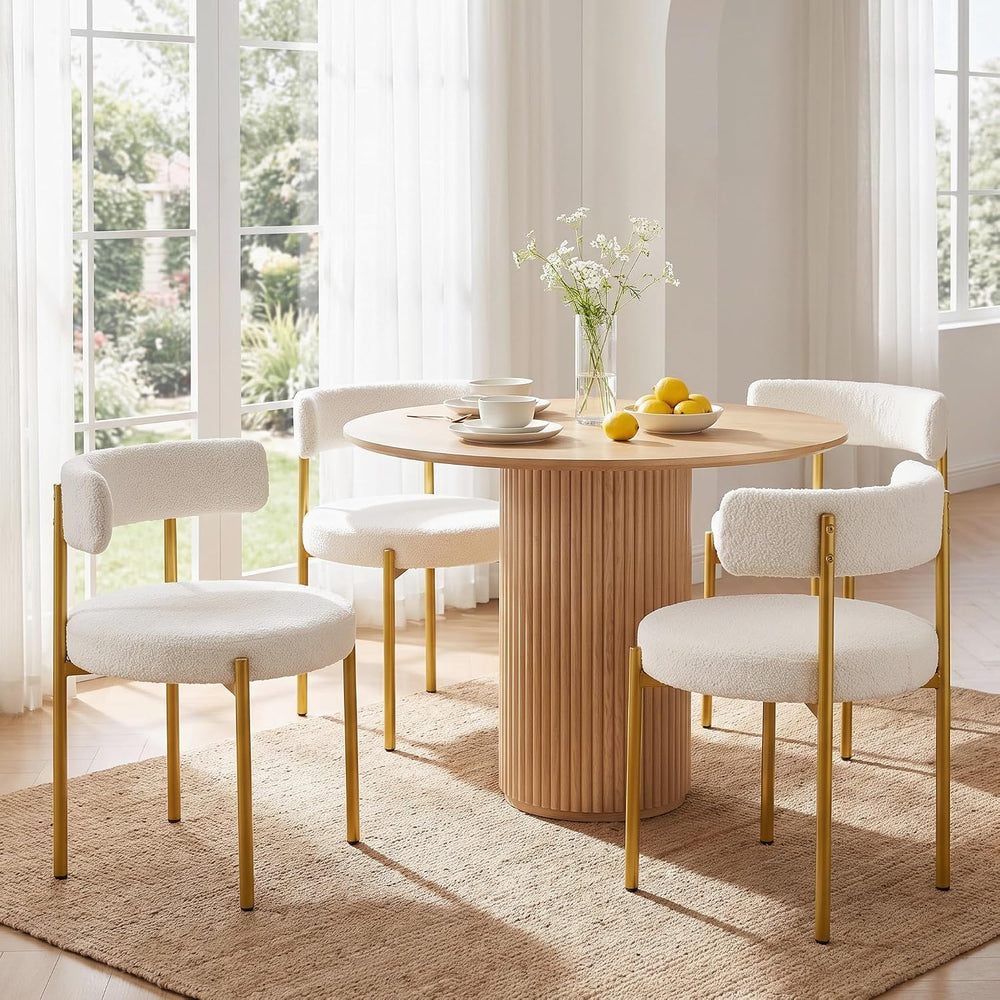 Boucle Dining Chairs Set of 4, Gold Legs, White