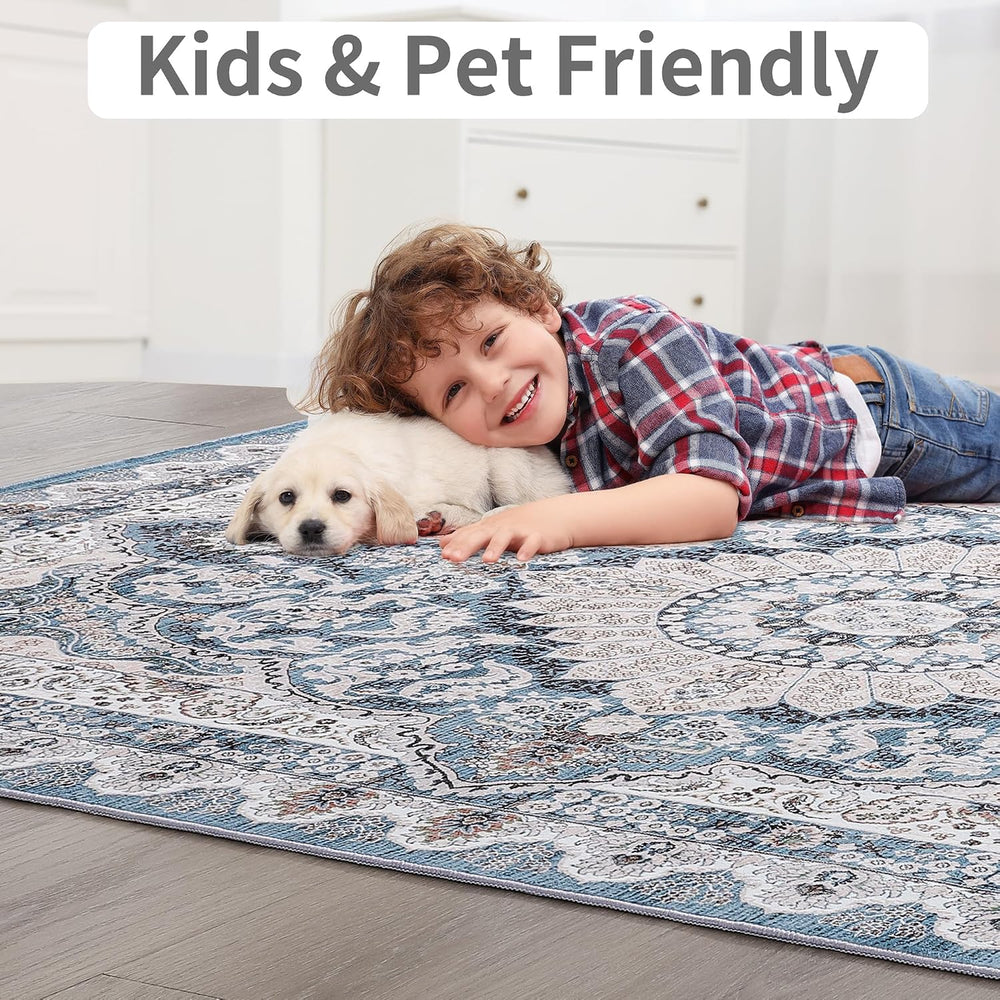 Foxmas 6x9 Blue Washable Area Rugs