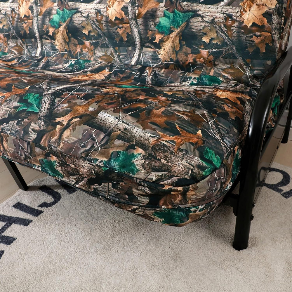 OctoRose Full Size 3 Side Zipper Linen Printing Camo Green Futon Cover Sofa D...