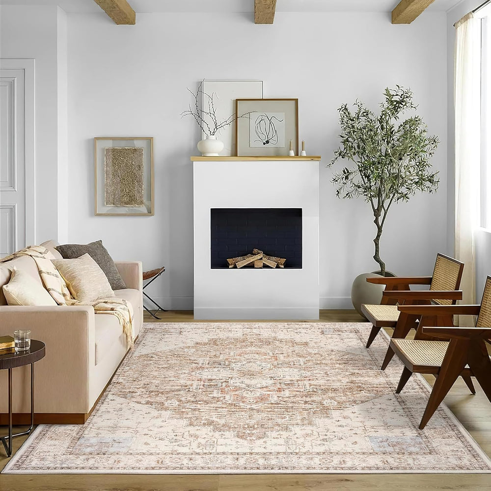 BILEEHOME Boho Farmhouse Bedroom Rugs Washable Light Brown Area Rug 5x8