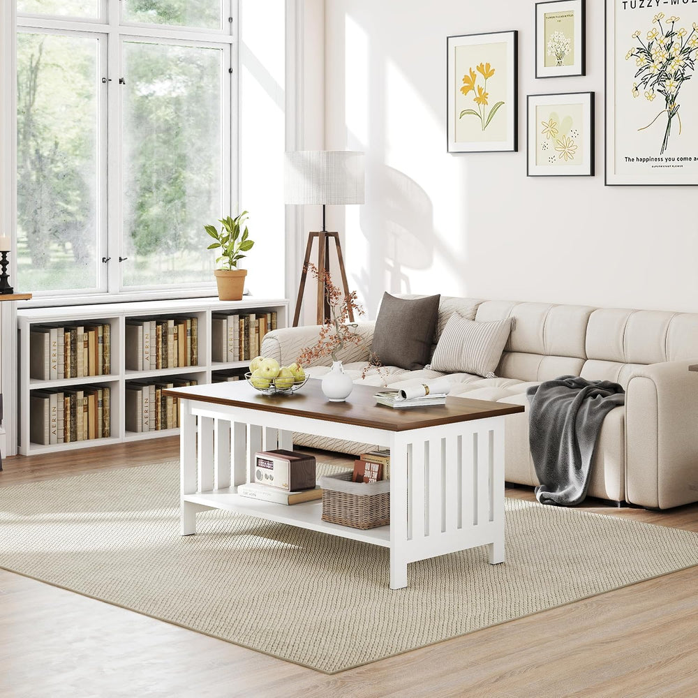 39.4" Farmhouse Coffee Table, Small Coffee Tables for Living Room