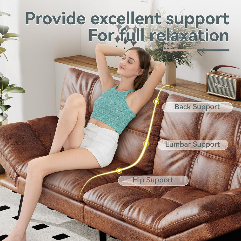 Futon Sofa Bed Convertible Couch, Brown Faux Leather Sofa Bed