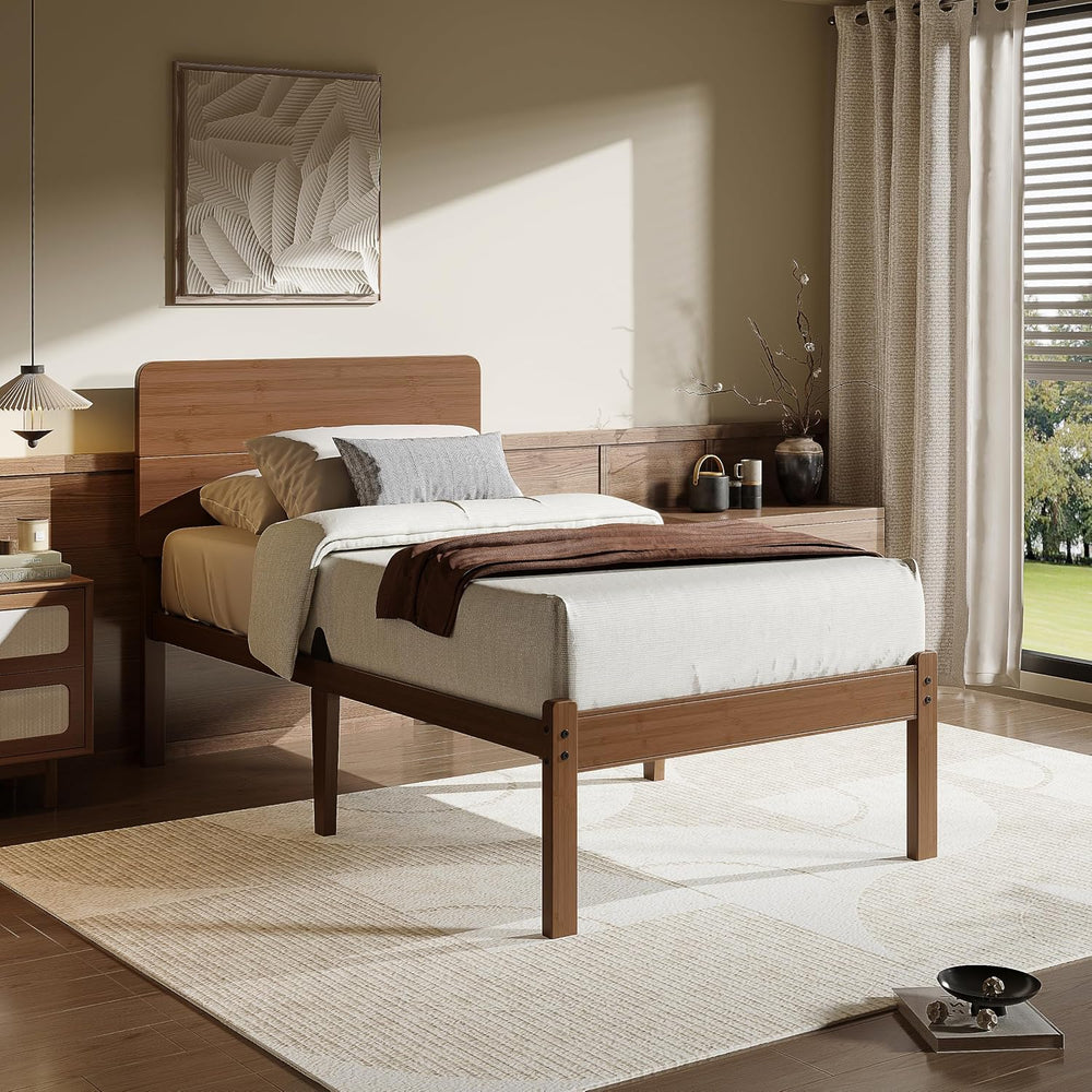 Twin XL 18" Solid Bamboo Wood Bed Frames with Headboard