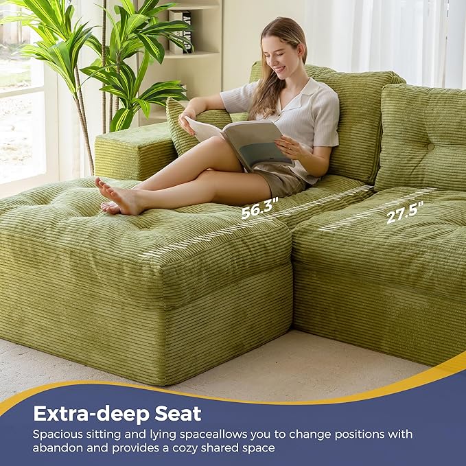 MAXYOYO 104" L Shaped Modular Sectional Sofa with Ottoman, Cloud Boneles...