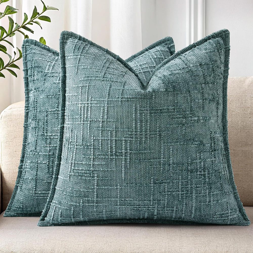 decorUhome Chenille Decorative Throw Pillow Covers 20x20 Set of 2, Teal