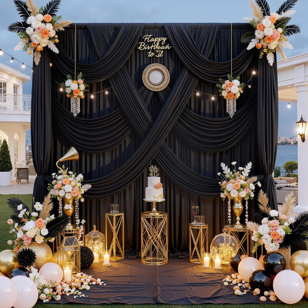 20 ft x 10 ft Wrinkle Free Black Backdrop Curtain for Parties, 4 Panels 10ft ...