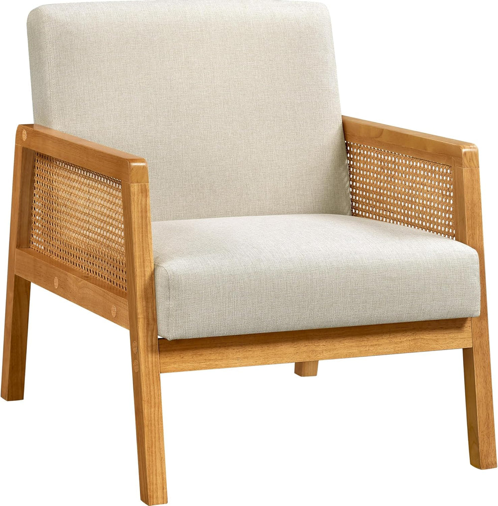Yaheetech Rattan Accent Chair, Boho Vintage Armchair, Beige