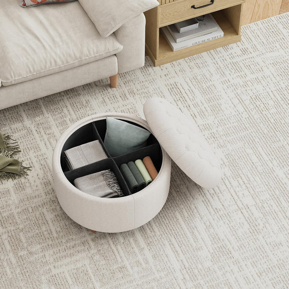 25Inch Round Storage Ottoman, Small Round Ottoman Coffee Table with Storage