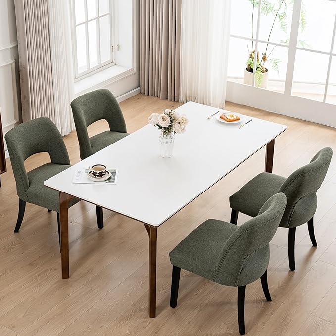 VKNOW Wooden Dining Chairs Set of 2, Modern Fabric Upholstered Dining Room Ch...