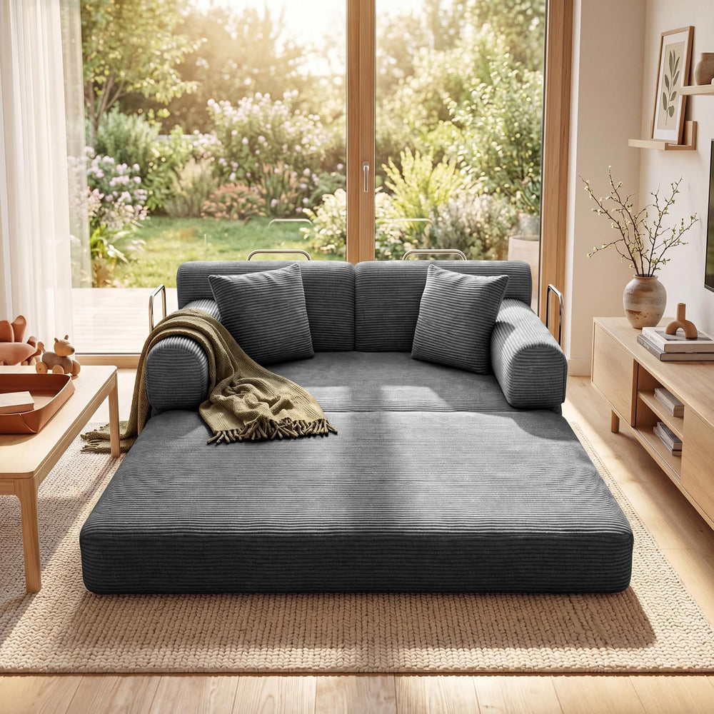 Convertible Sofa Couch Bed, Folding Corduroy Floor Compression Loveseat Sleep...