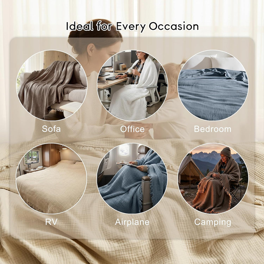 WDCOZY Muslin Blanket 100% Cotton Blankets Twin Size 4-Layer Breathable Light...