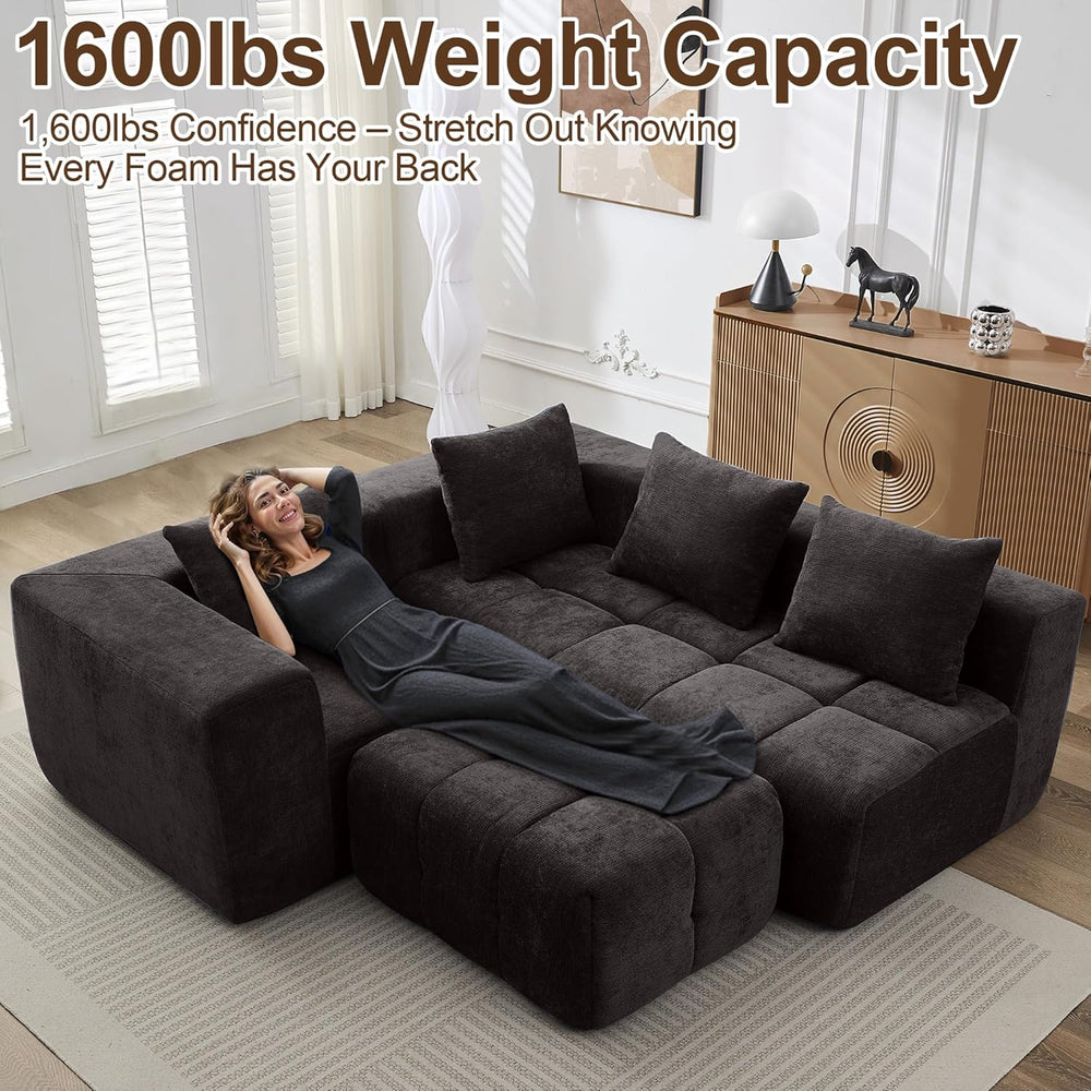 119" Boneless Couch, Cloud Sectional Couch with Deep Seat, High-Density ...