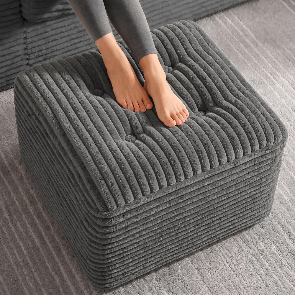 23.6in Pouf Ottoman, Corduroy Footstool Foot Rest Floor Seating