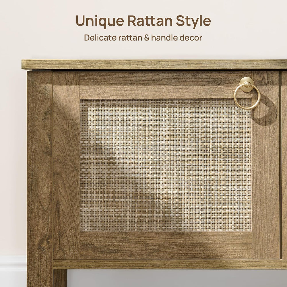 SICOTAS Rattan Storage Bench Boho Storage Chest with 2 Safety Hinges | Wood S...