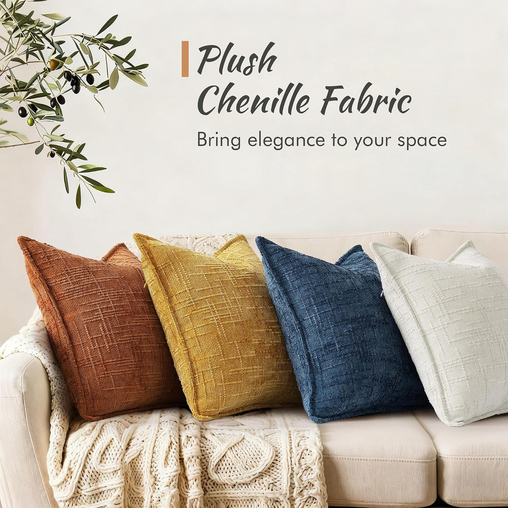 decorUhome Chenille Decorative Throw Pillow Covers 22x22 Set of 2, Navy
