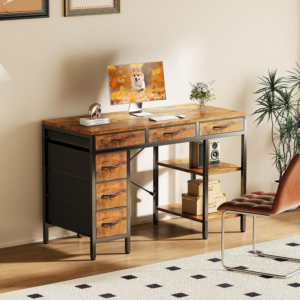 Sweetcrispy 47" Computer Desk with 6 Fabric Drawers & Storage Shelve...