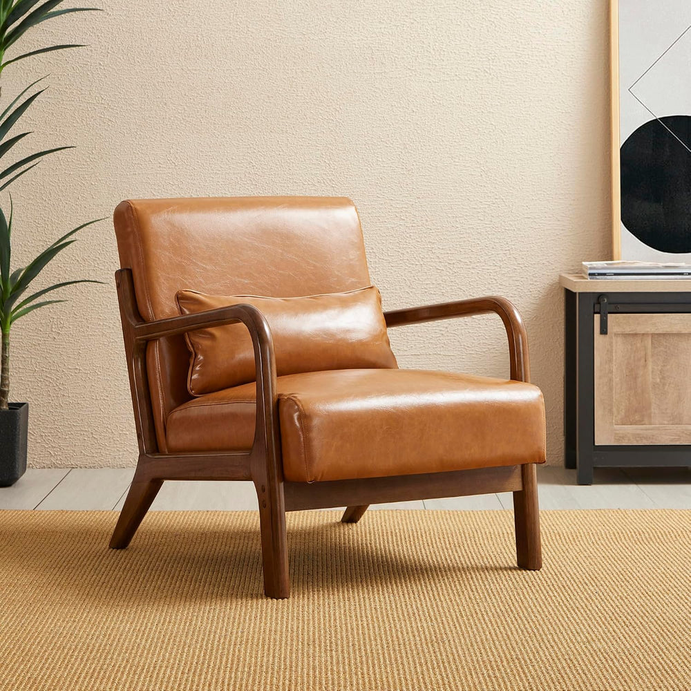 Glitzhome 30" H Mid Century Yellowish Brown Accent Armchair, Single Read...