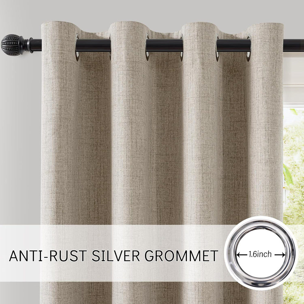 ChrisDowa Linen Blackout Curtains 63 Inch Length 100% Blackout Curtain