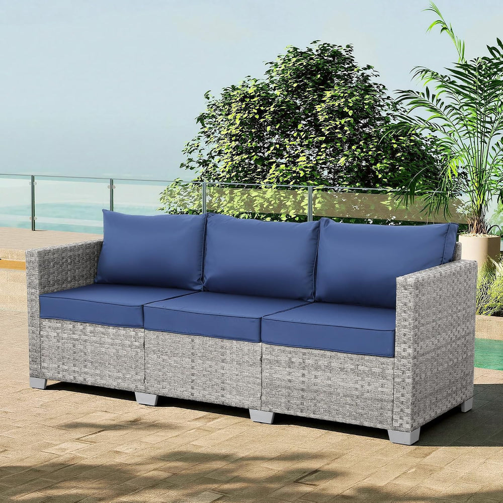 WAROOM Outdoor Couch 3 Seater Wicker Patio Sofa Grey Rattan Balcony Furniture...