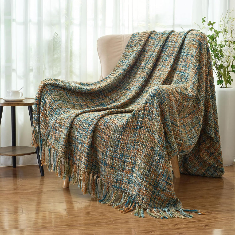 Multi-Color Cable Woven Throw Blanket for Couch - 50"X60"