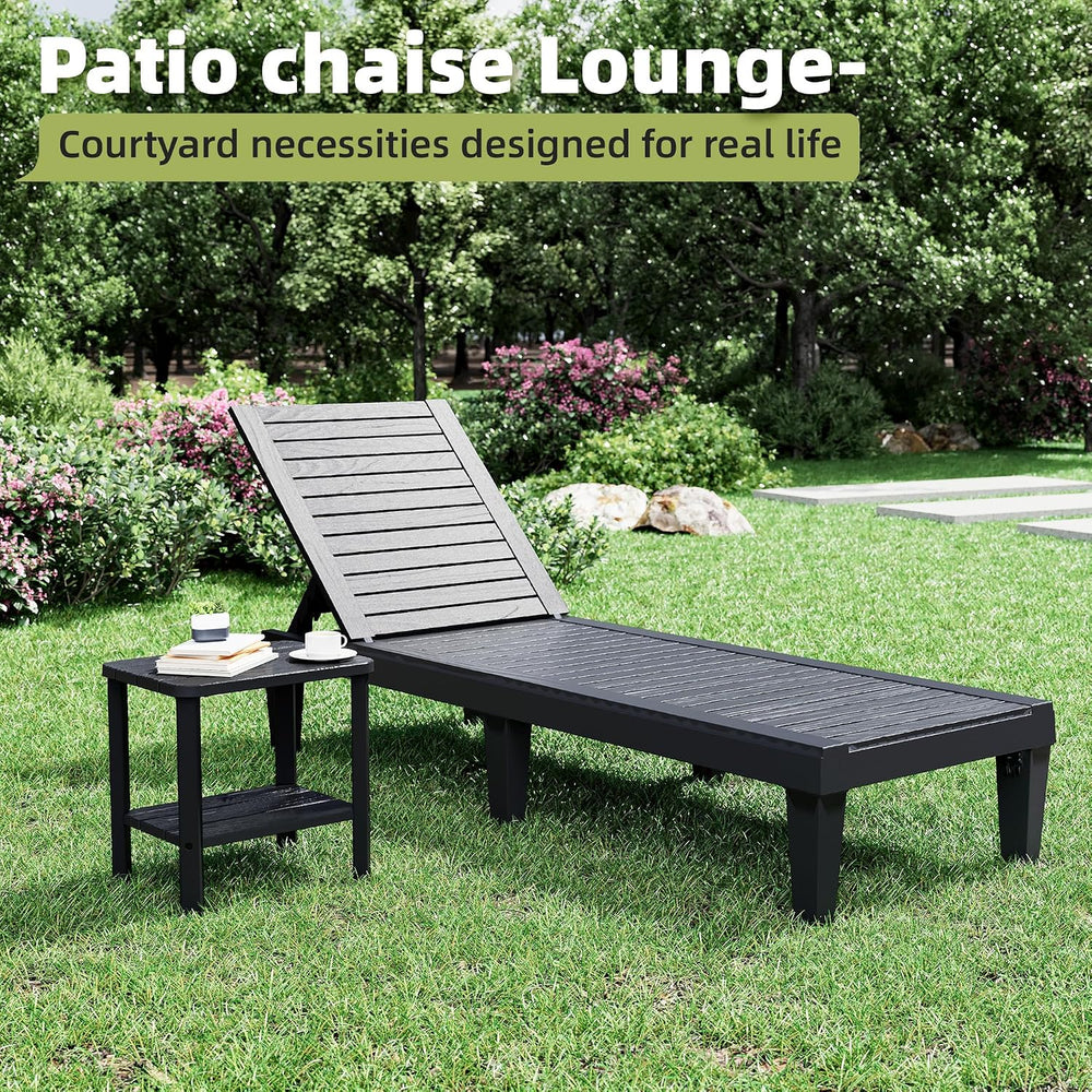 Outdoor Chaise Lounge Chairs Set of 2, Texture Black