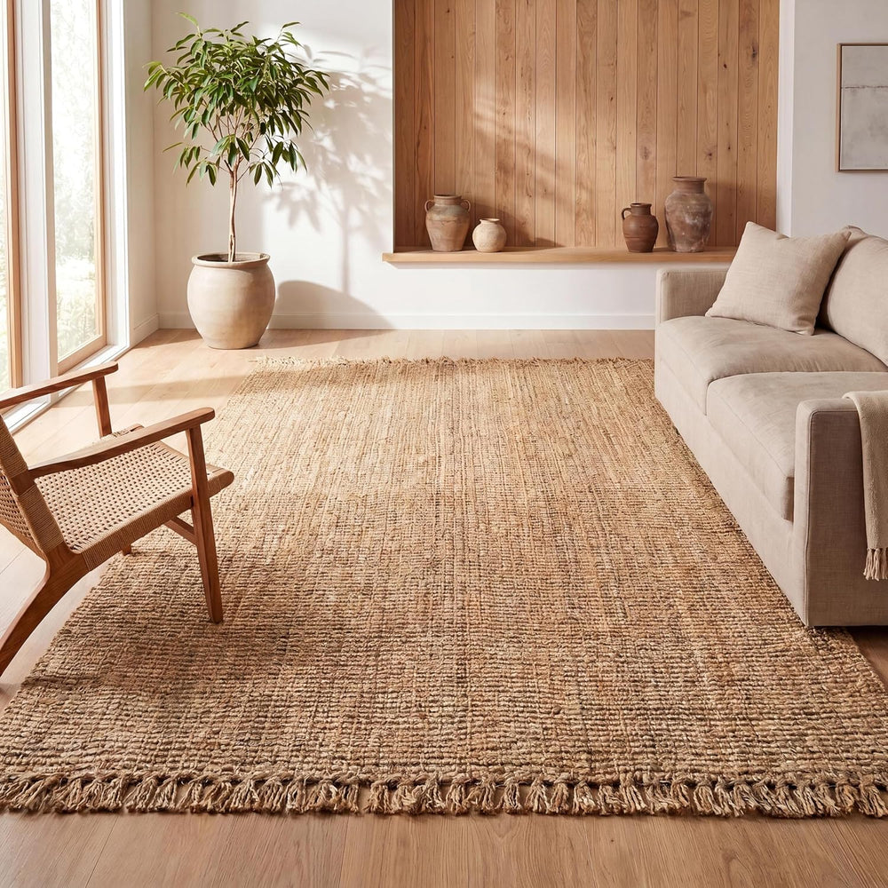 JONATHAN Y Handwoven Jute Fringe Natural Indoor Area Rug, 4x6, Pata, Bohemian...