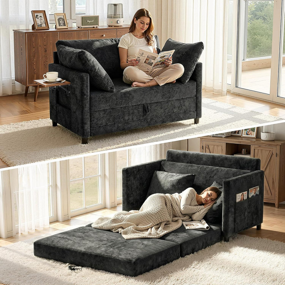 Convertible Sofa Bed with Foldable Side Table, 51" Pull Out Sleeper Couc...