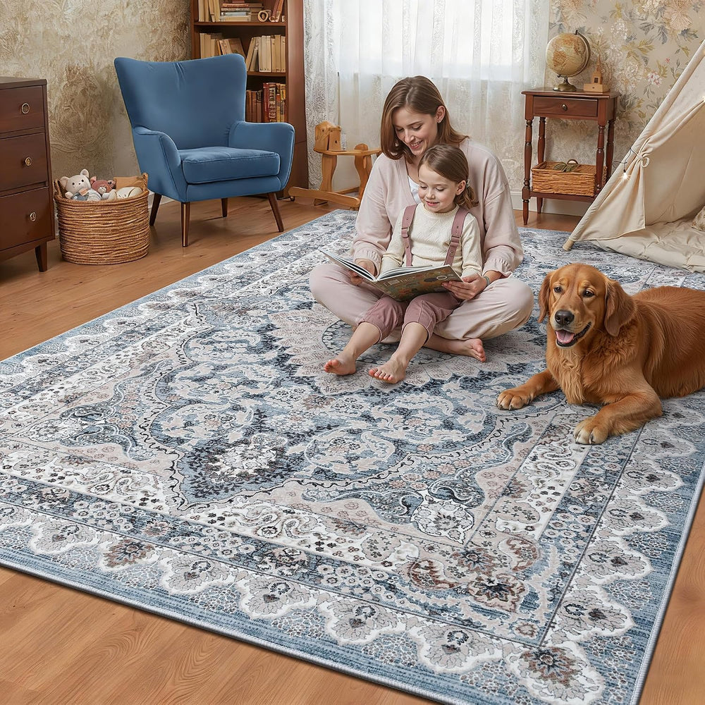 Foxmas 6x9 Blue Washable Area Rugs