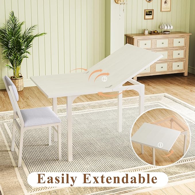 Dining Table Set for 4, Extendable Kitchen Table Cushion Chairs Set of 4, Rec...