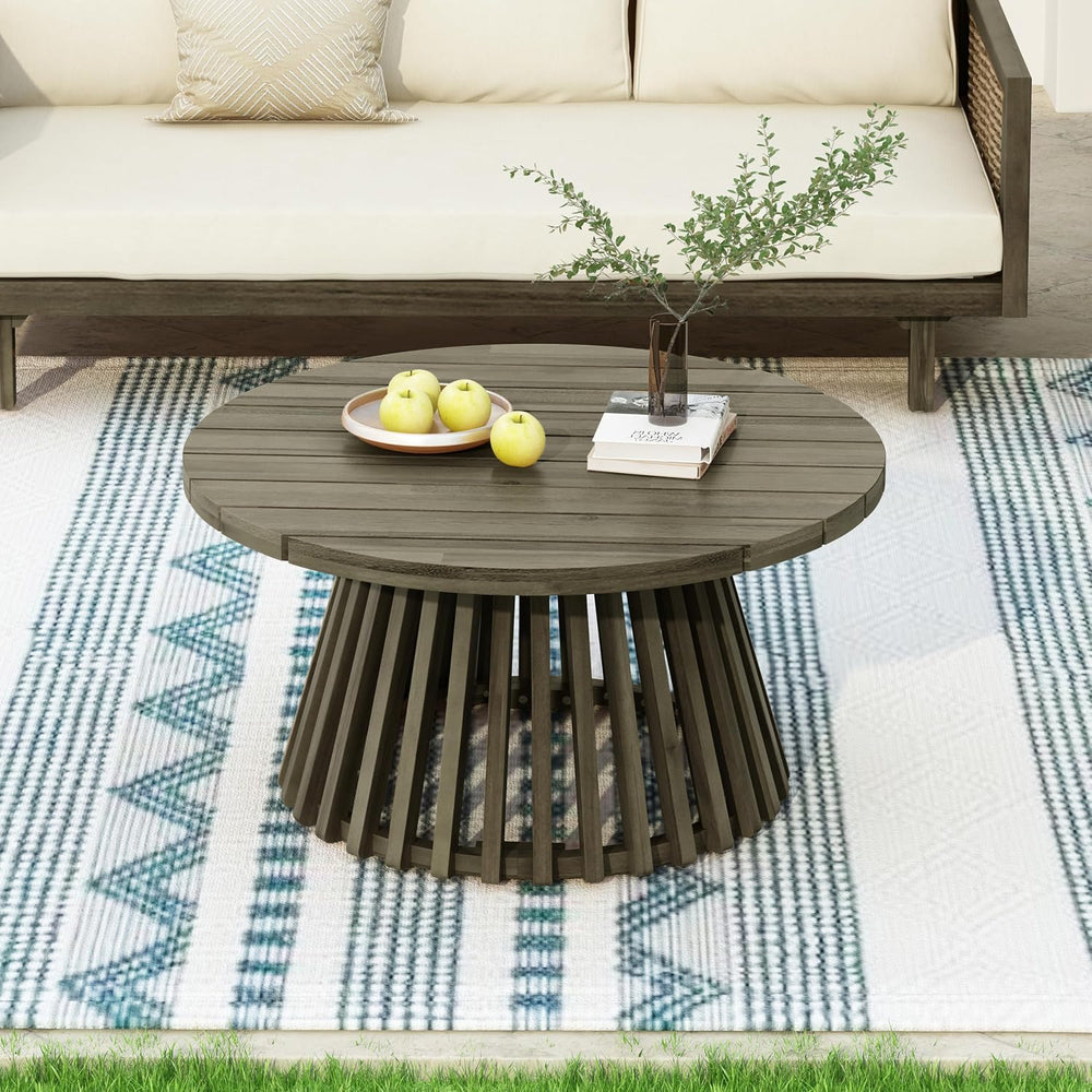 Merax Patio Outdoor Acacia Wood Round Coffee Table for Backyard, Lawn, Balcon...